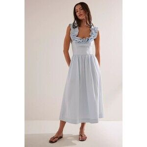 Free People Free Est Ruffle It Up Midi Dress Billowy Cotton Smocked L NEW 278624